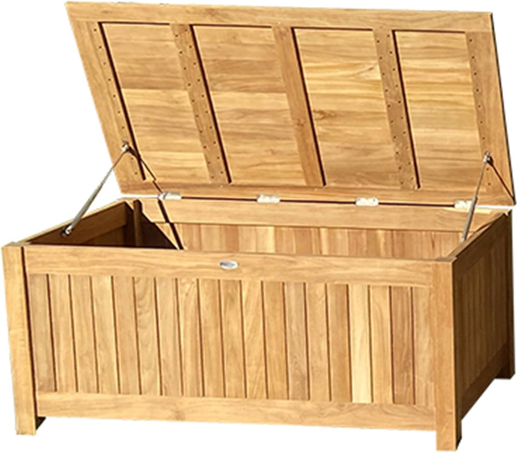 Teak Storage Box with Ventilated Sides (STBXXL), Outdoor Storage Chest, Patio Box with Lid, Premium Kiln-Dried Solid