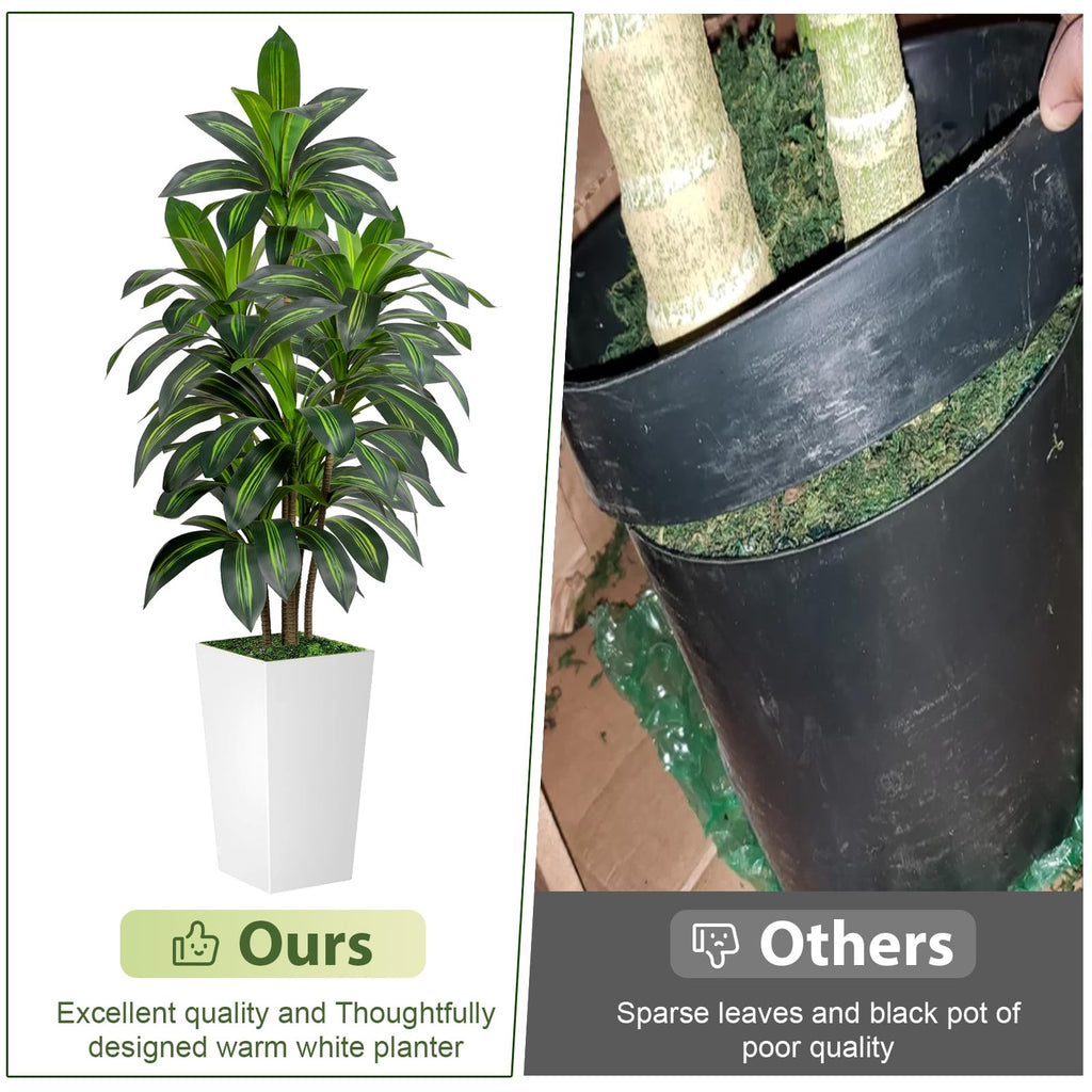 Dracaena Tree 5FT Artificial, 60in Tall Faux Dracaena Tree with 15.7 White Planter, Fake Potted Tree for Indoor &
