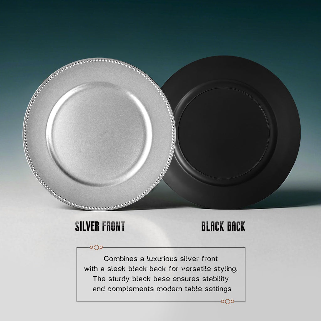 100Pcs Silver Charger Plates Bulk Wedding - 13" Premium Silver Chargers for Dinner Plates, Decorative Charger Plates
