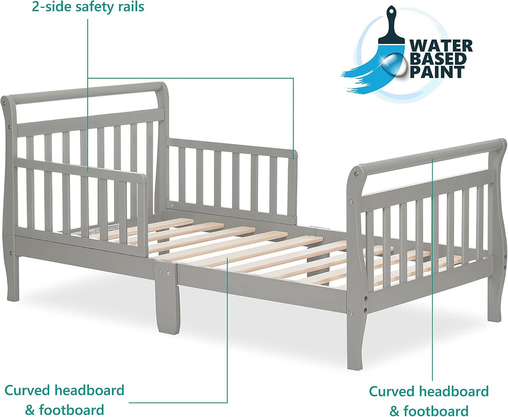 Classic Sleigh Toddler Bed in Cool Grey - Baby Safety Alliance Certified, Low-to-Floor Design, Non-Toxic Finish