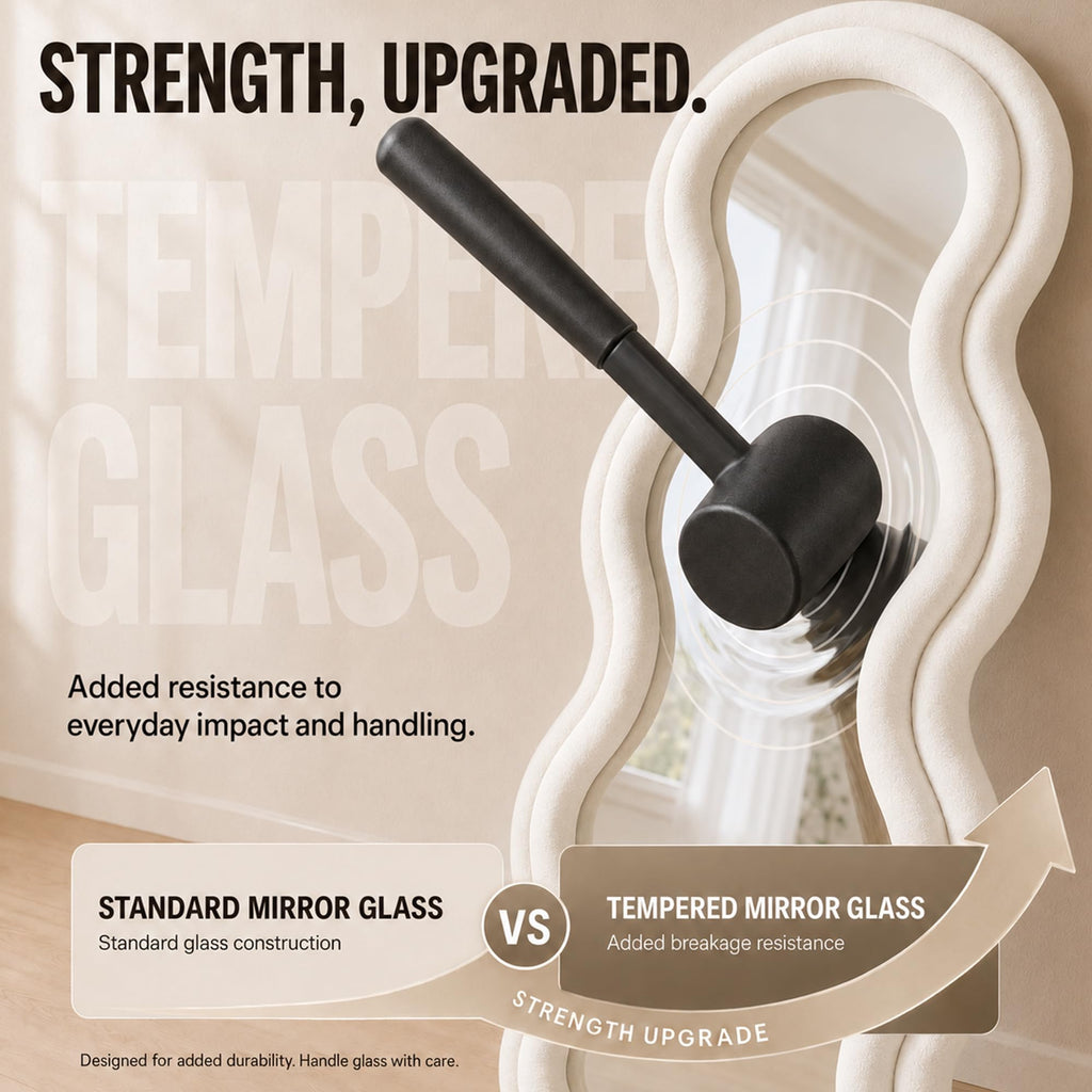 63"x24" Full Length Floor Mirror, Irregular Wavy Wave Arched Design, Wall Mounted or Leaning Standing, Flannel
