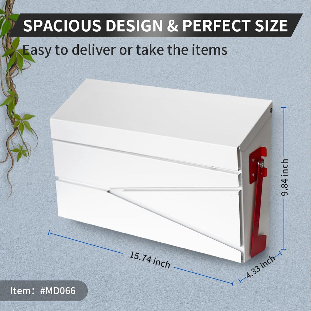 Wall Mount Mailbox, Large Capacity Mailbox Rust-Proof Metal Post Drop Box, Mailboxes 15.74"×9.84"×4.33", White