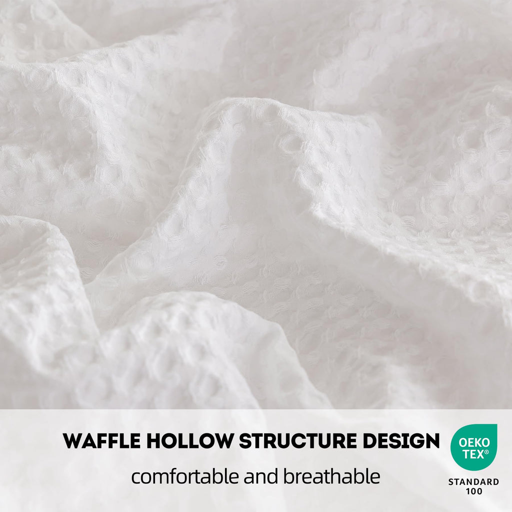 Waffle Duvet Cover Soft Breathable Cooling Luxury 3 Pcs Bedding Set with 1 Waffle Weave Duvet Cover and 2