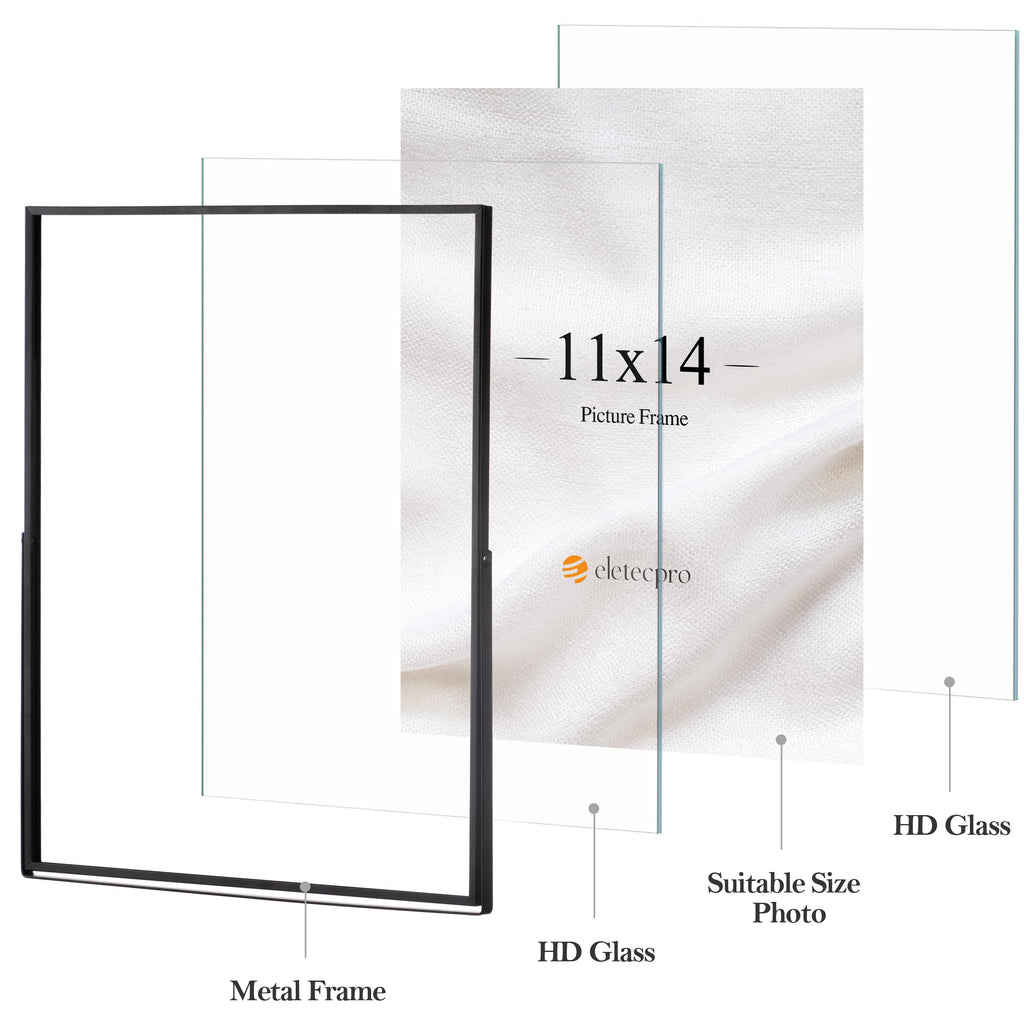 11x14 Floating Picture Frame, Real Glass Cover, Black, 1-Pack