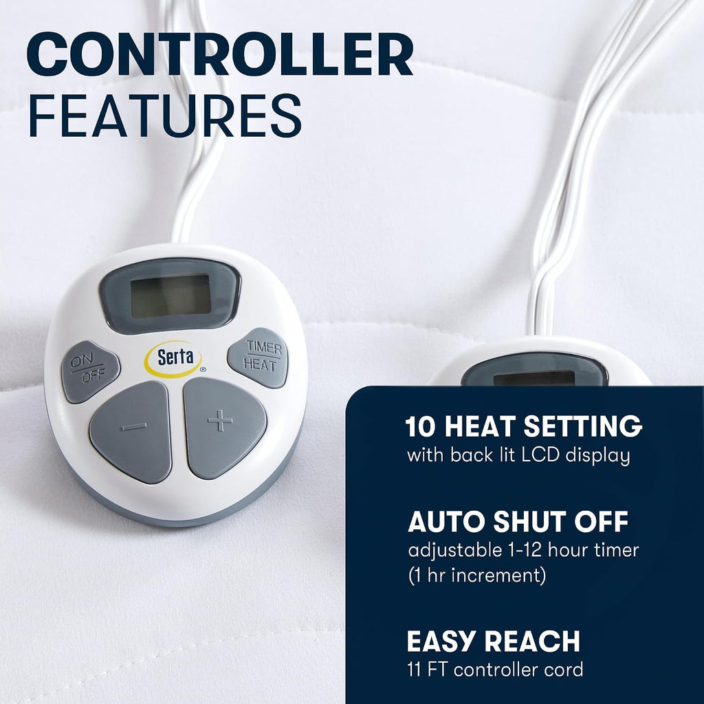 Heated Mattress Pad with Deep Pocket & Dual Controller King | Electric Mattress Pad with Soft Surface, 10 Heat