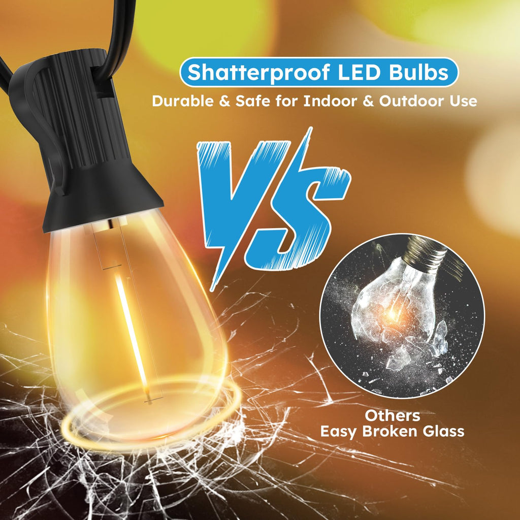 LED Outdoor String Lights, Waterproof Patio Lights Dimmable