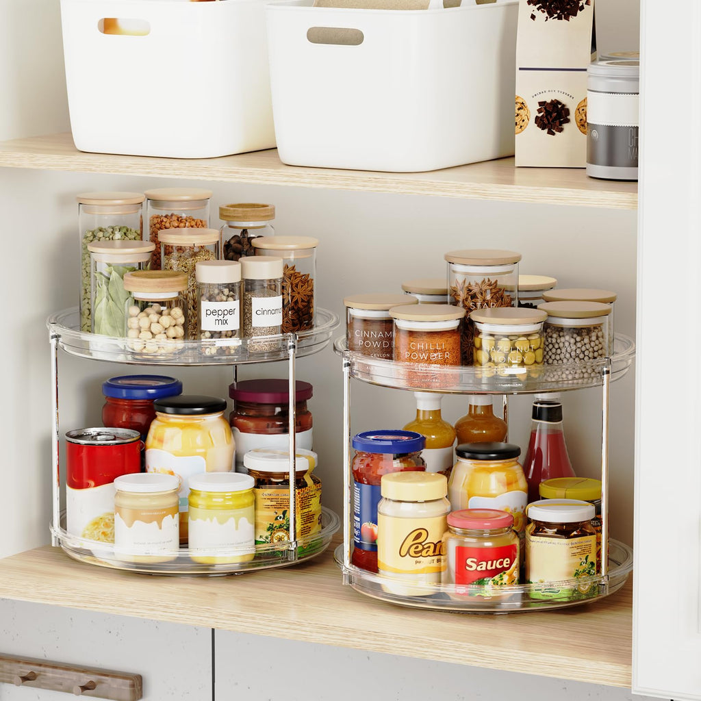 2 Tier Lazy Susan Organizer, 9'' Lazy Susan Turntable for Cabinet
