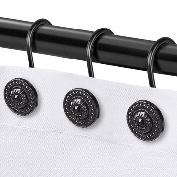 Black Shower Curtain Hooks, Rust Proof Decorative Shower Curtain Rings, Shower Curtain Hooks for Shower Liner, 12Pcs