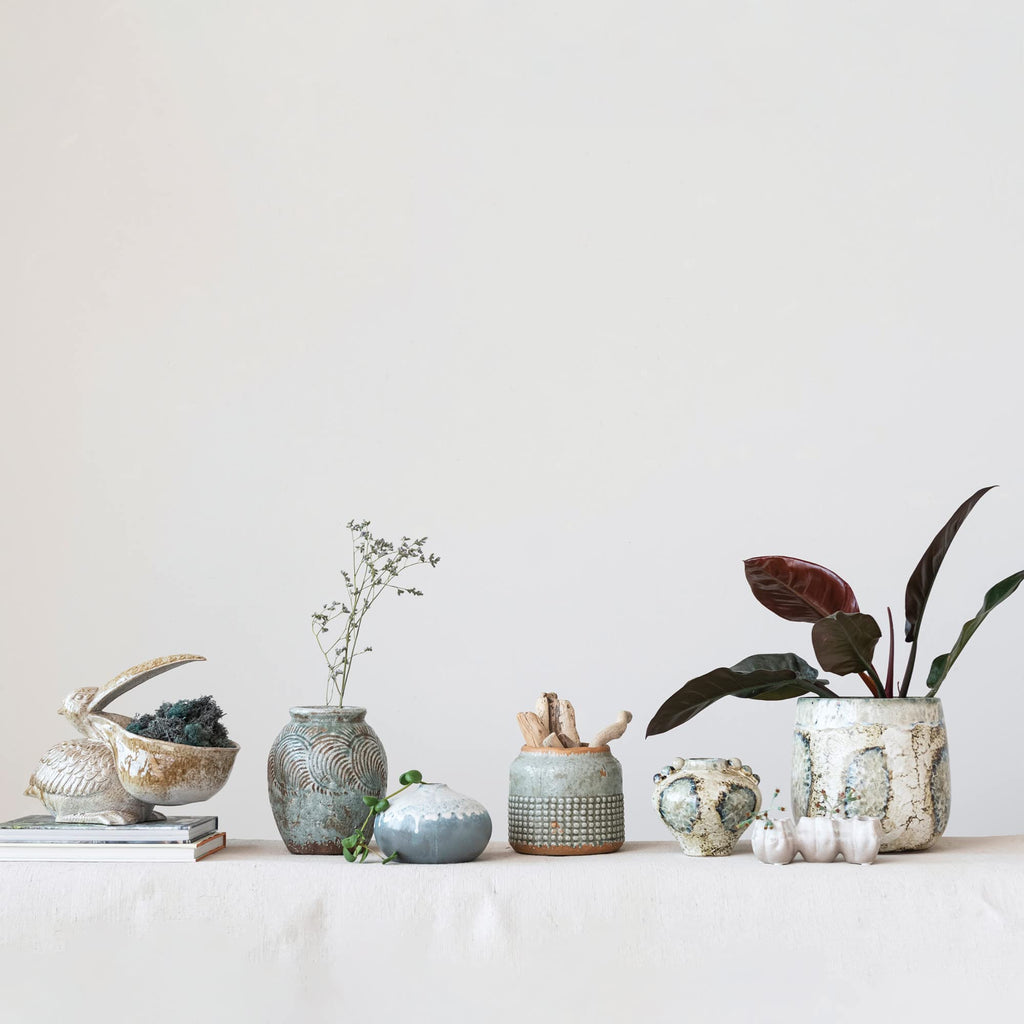 Coastal Stoneware Pelican Container or Planter, Distressed Finish