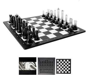 Lumina Monochrome Black and White Chess Set, Anti-Broken Resin Weighted Chess Pieces with 11" Walnut Wooden Chess