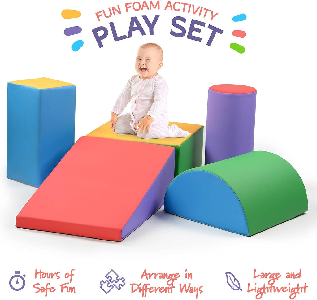 Soft Foam Climbing Toys for Toddlers - 5 Foam Blocks Climb & Crawl