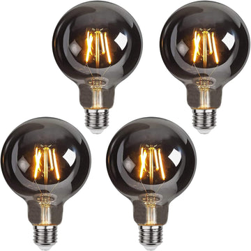 G95 G30 Decorative Light Bulb 4W 120V Globe LED Bulbs Warm White 2200K Smoke Grey Glass Edison Filament Bulbs E26/E27