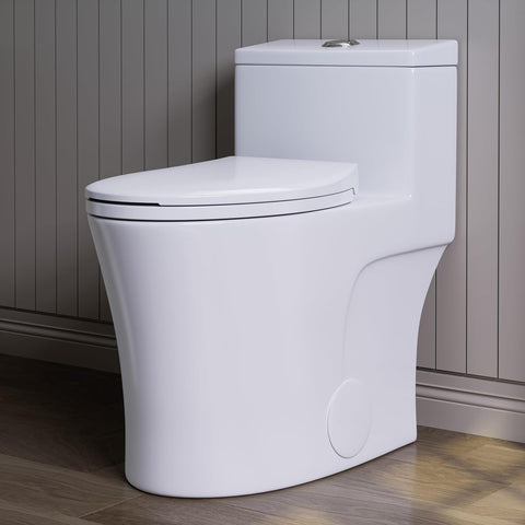 Elongated One-Piece Toilet with Dual Flush, ADA Comfort Height, Skirted Design, Matte White Finish