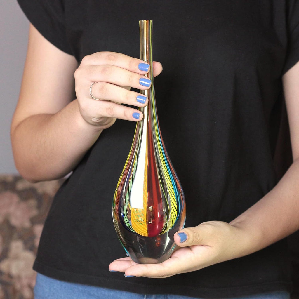 Murano Style Art Glass Drop Vase Hand Blown Colored Boho Effect Home Decor | Hand Blown Glass Drop, Decorative Table