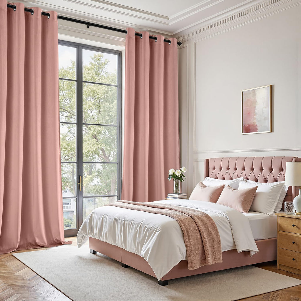 Light Pink Velvet Curtains 108 Inch Length 2 Panels