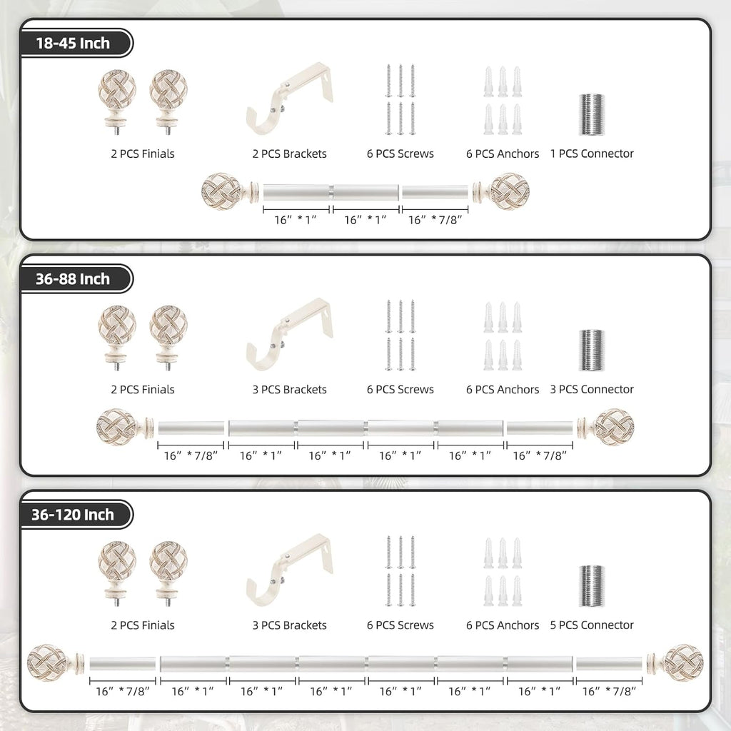 Single Curtain Rod for Windows : 1 inch Diameter Adjustable Curtain Rod, Heavy Duty Curtain Rod