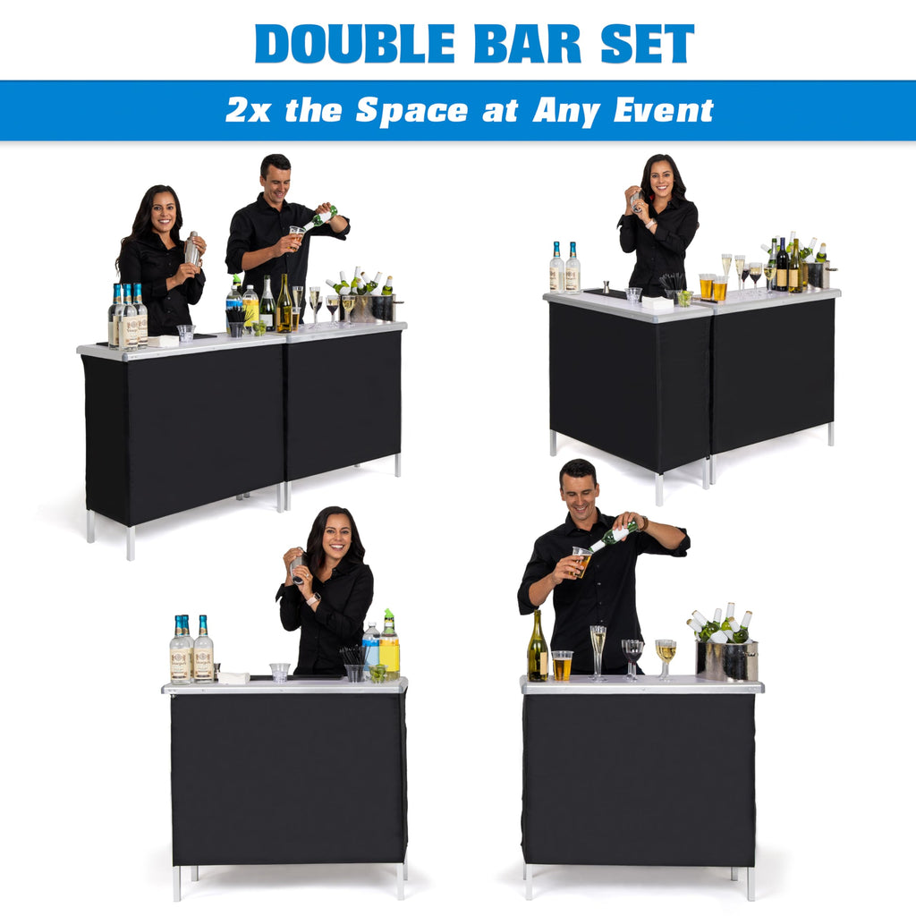 Portable Double Bar Table Set - Mobile Bartender Station for Events - Includes Carrying Case - Standard or LED