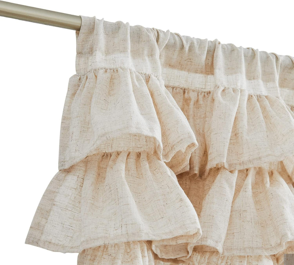 Ruffled Valance Curtain Linen Kitchen Window Valance for Living Room Bedroom 18 Inch Farmhouse Cottage Shabbychic