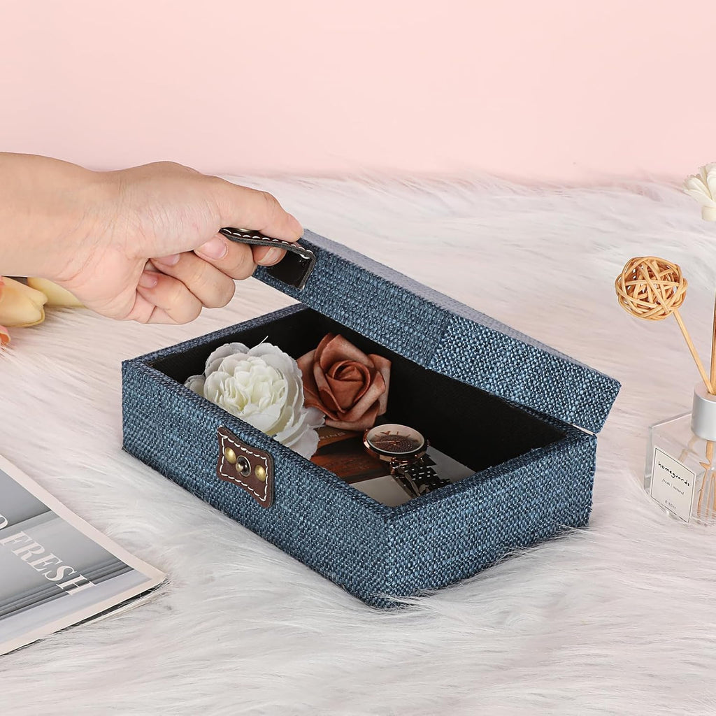 Treasure Chest Jewelry Box Wooden Decorative Box with Linen Covered