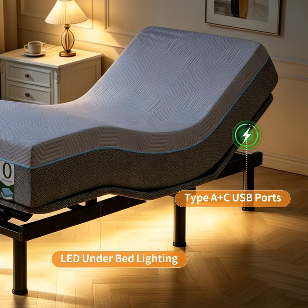 Twin XL Adjustable Bed Frame with Massage, Electric Bed Base with Wireless Remote, Head/Foot Incline, Zero Gravity