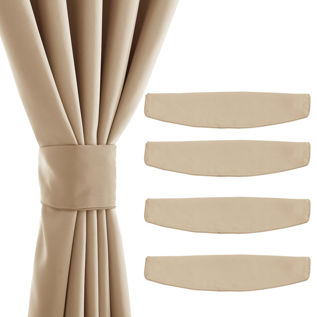 Magnetic Holdbacks for Drapes - Indoor Outdoor Curtains Window Draperies Ropes (Beige, 15 X 4 Inches, Set