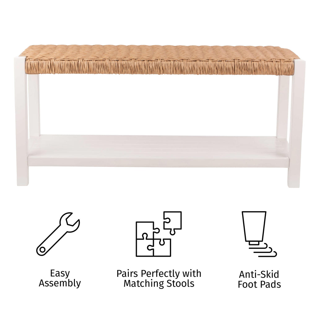 Newport Solid Wood Entryway Bench with Shoe Storage, White