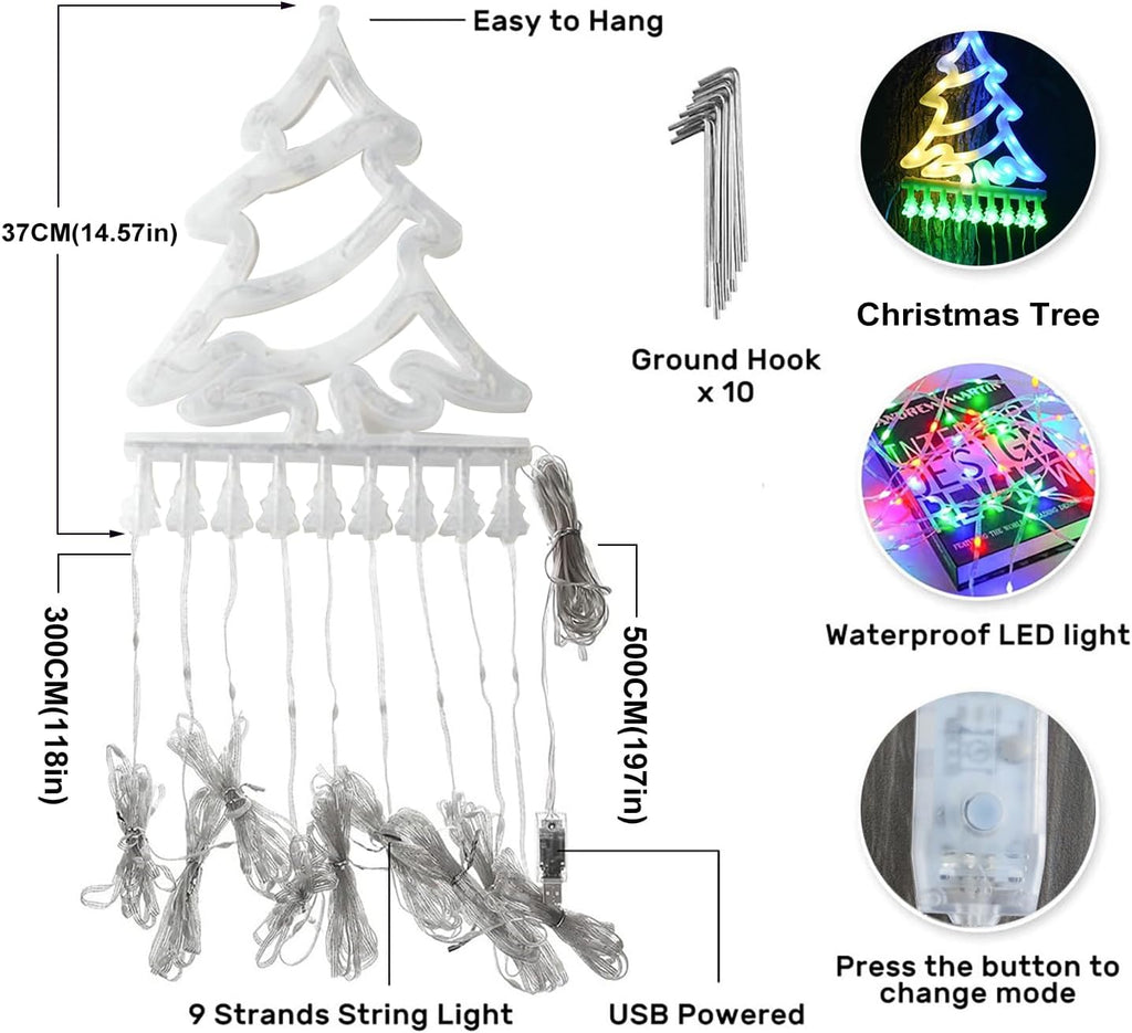 Outdoor Christmas Decorations Tree String Light with Remote APP Control 10FT 305LED Waterfall RGB Color Changing