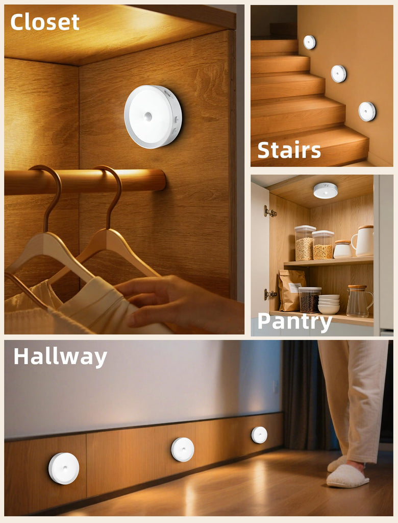 6PACK Rechargeable Puck Lights with Remote Motion Sensor Light indoor White