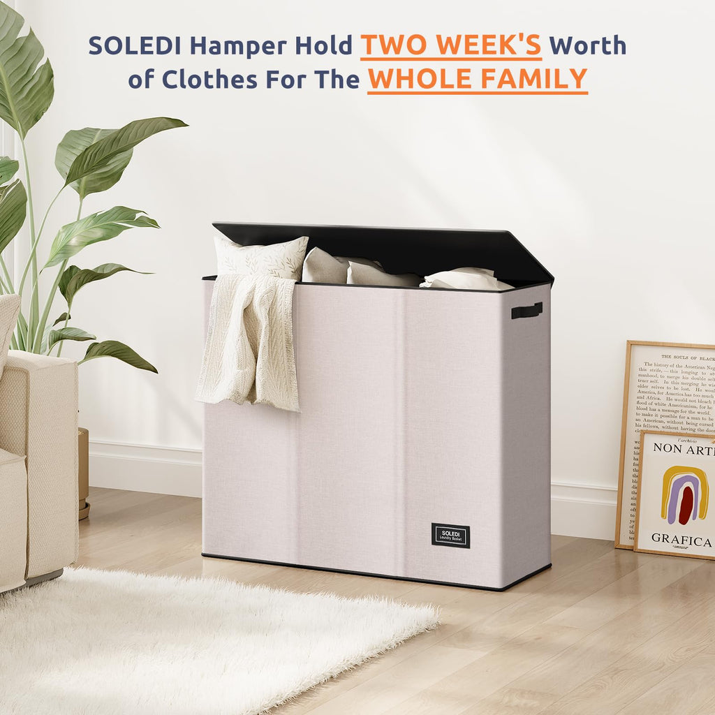 Large Laundry hamper 3 Section with Lid, 180L Laundry Basket