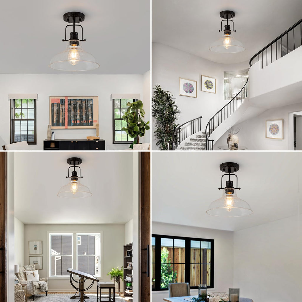 Rustic Seeded Ceiling Light Farmhouse Rust Semi Flush Mount Ceiling Lights, Kitchen Lighting Fixtures Ceiling Lamp