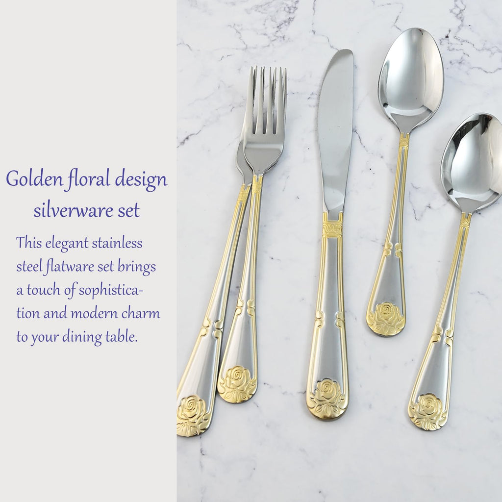 18/0 Stainless Steel Silverware Set for 4, Heavy Duty Luxury Gold Cutlery for Hosting, Decoration, Thanksgiving