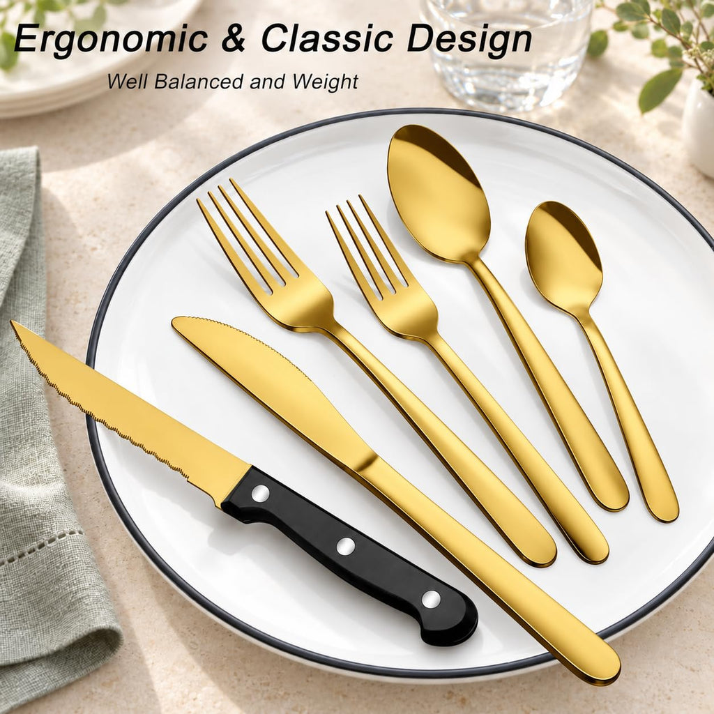 32% OFF 72P Gold Silverware Set for 12 - Stainless Steel Flatware Set with Mirror Polish, Gold Silverware Set