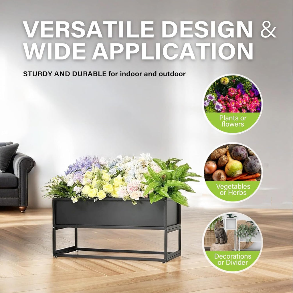 Elevated Planter Box, Black, 28.75" L x 14" H - 2 Pack - Modern Elevated Indoor/Outdoor Planters with Drainage Holes