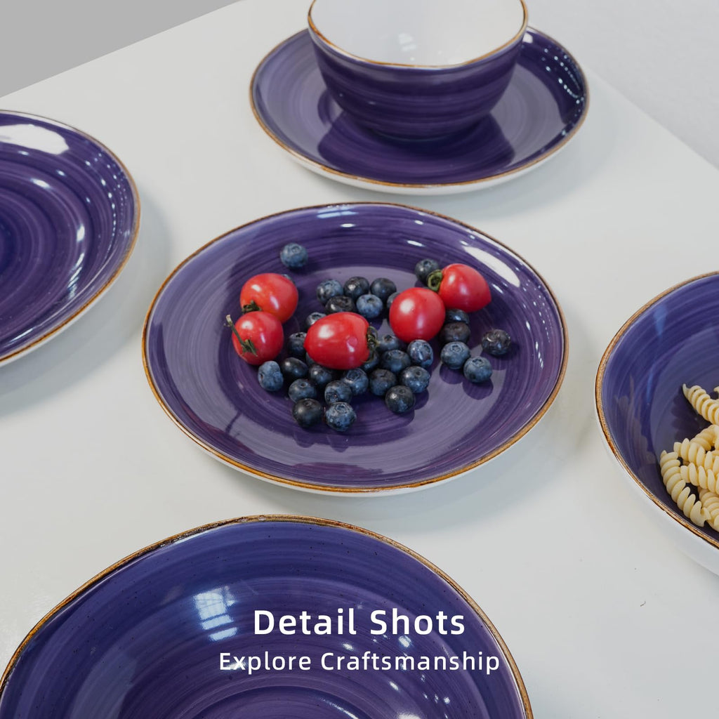 Highland 16-Piece Dinnerware Set Service for 4, Organic Shape Stoneware Plates and Bowls Set, Scratch Resistant