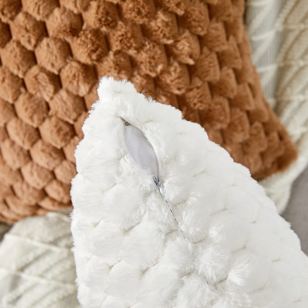 Pack of 2 Super Soft Cozy Decorative Throw Pillow Covers Fuzzy Plush Faux Fur Luxury Cushion Cover Pillowcase for