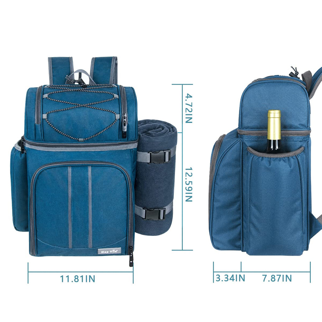 Picnic Basket Backpack for 2 Person with Insulated Leak Proof Cooler Compartment, Wine Holder, Fleece Blanket, Cutlery