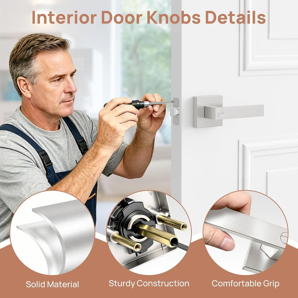 2 Pack Door Locks, Keyless Interior Door Knobs with Lock, Heavy Duty Zinc Alloy Door Handles, Privacy Door Locks
