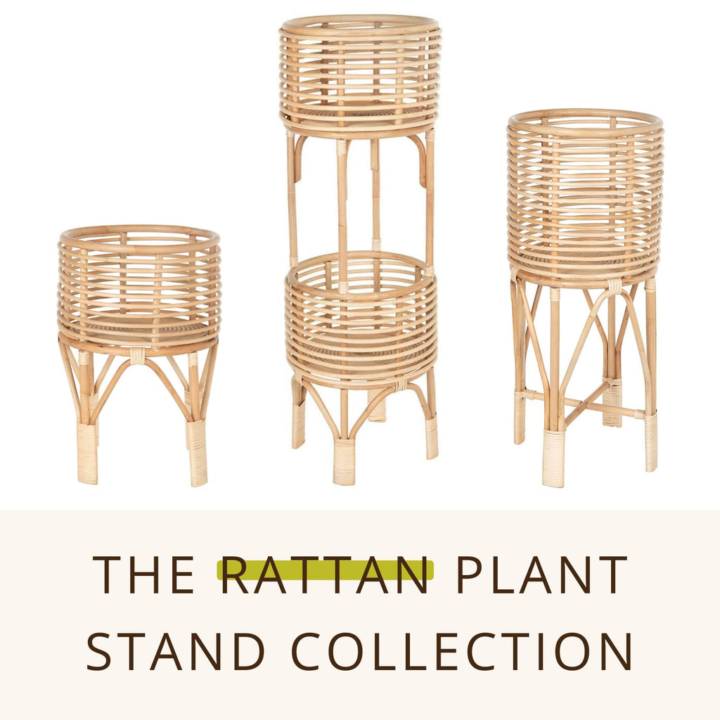 Rattan Two-Tier Plant Stand, Indoor Boho Planter Shelf, Medium Brown