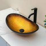 Sarlai Boat Shape Bathroom Vessel Sink with Black Faucet and Pop-up Drain Set 21x14 Inch Modern Artistic Tempered