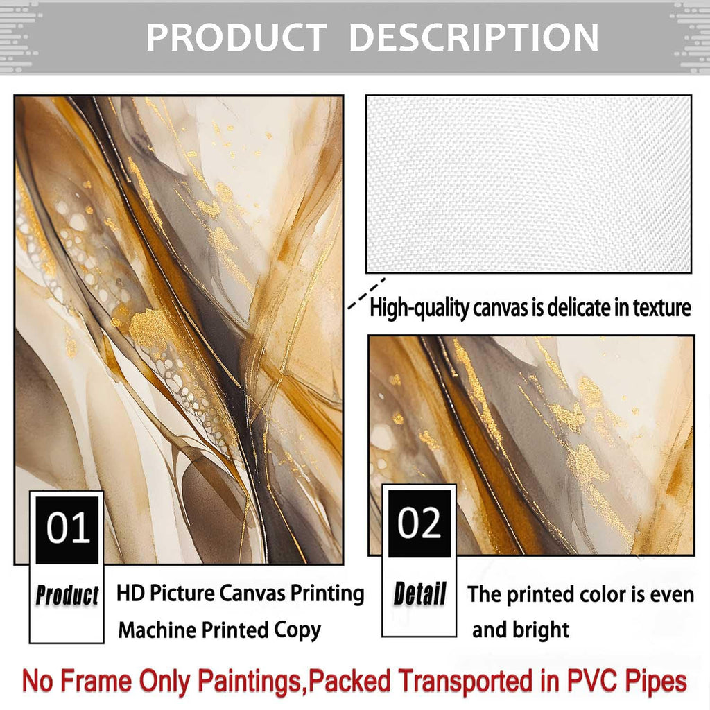 Abstract Marble Canvas Wall Art Neutral Beige Painting Brown and Gold Pictures Wall Decor Brown Marble Painting