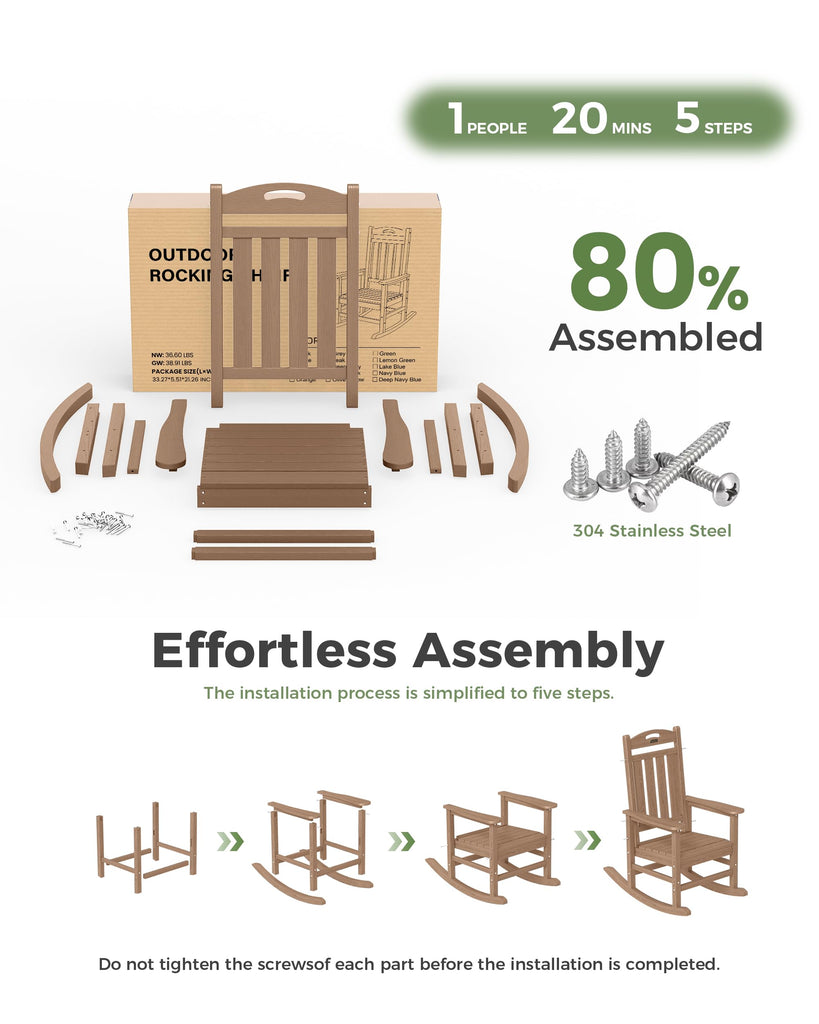 Outdoor Rocking Chair, HDPE Patio Rocking Chair, All Weather, Teak
