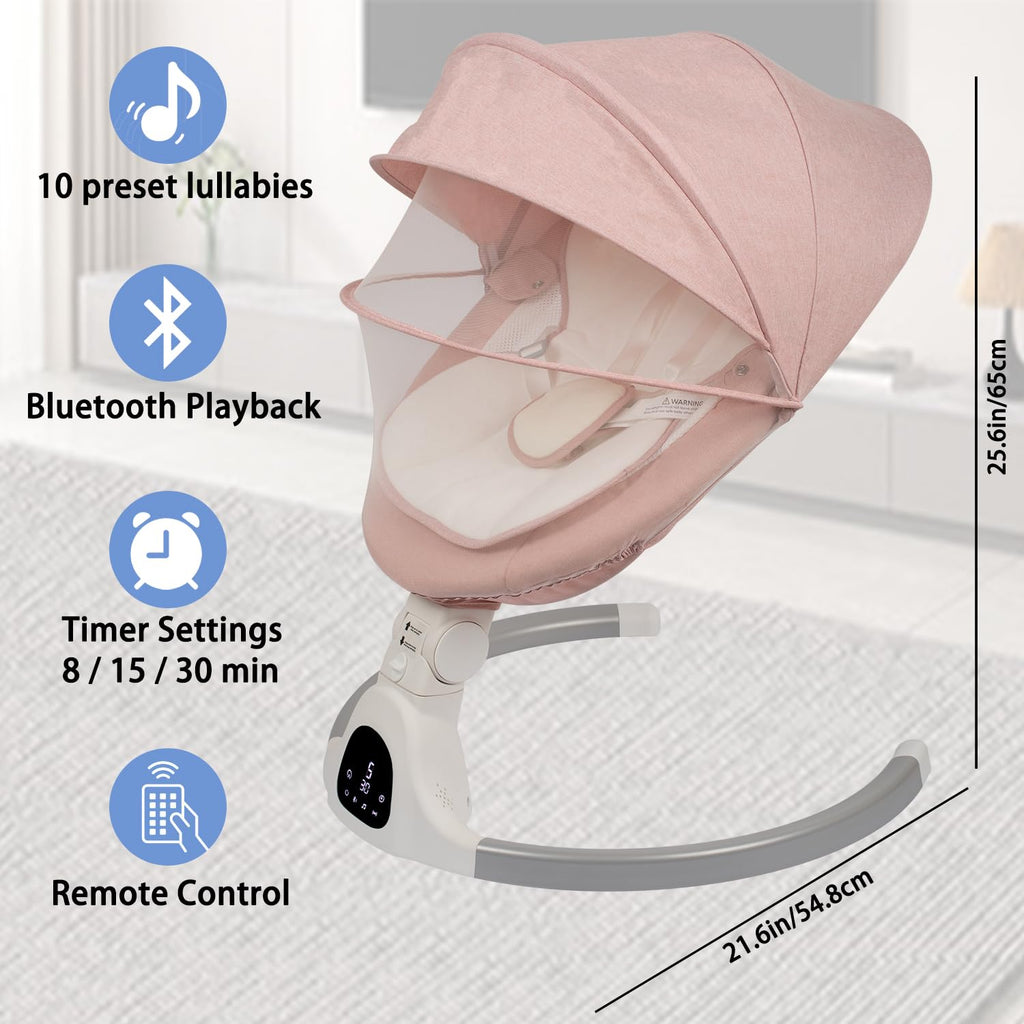 Electric Baby Swing for Infants 0-9 Months, Portable Infant Swing with 5 Swing Speeds, Bluetooth Audio, Remote