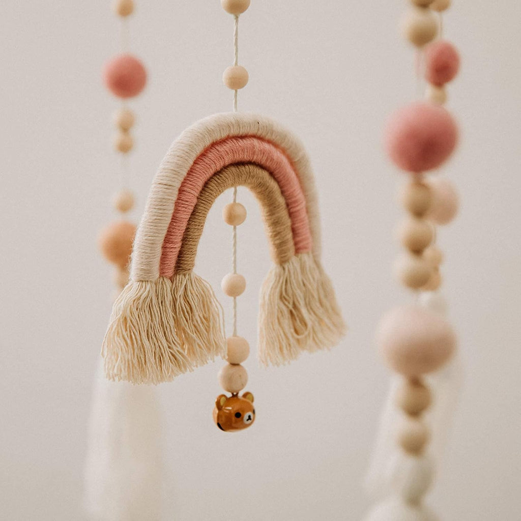 Baby Crib Mobile,Crib Mobile Wooden Mobile with Colorful Cotton Ball Wool Felt Ball Boho Baby Mobile Bassinet Mobile