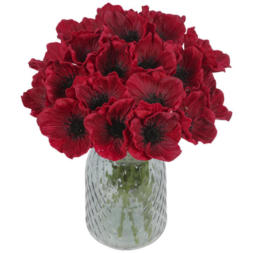 Burgundy Poppy 20pcs Artificial Poppies PU Real Touch Faux Poppy Bulk Fake Flower Arrangements for Wedding