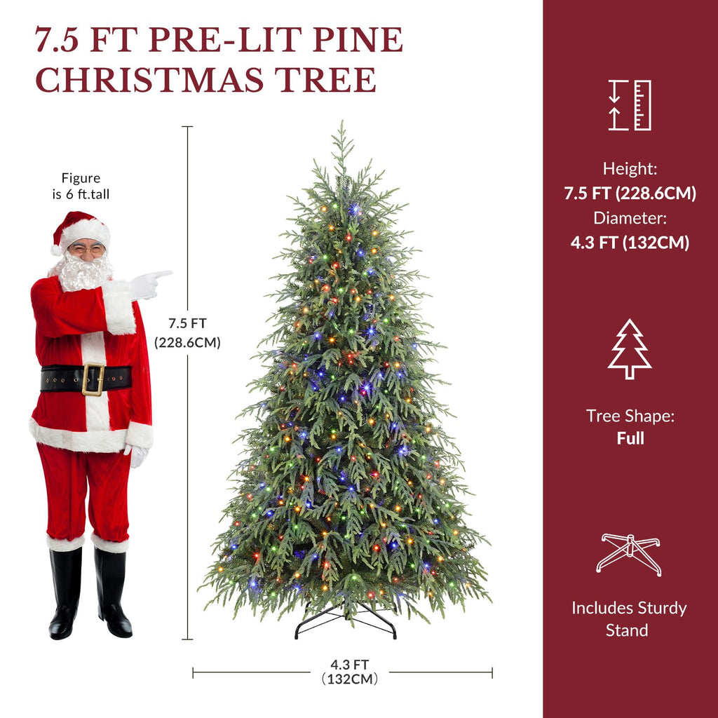 7.5ft Prelit Artificial Norfolk Pine Christmas Tree Color Lights