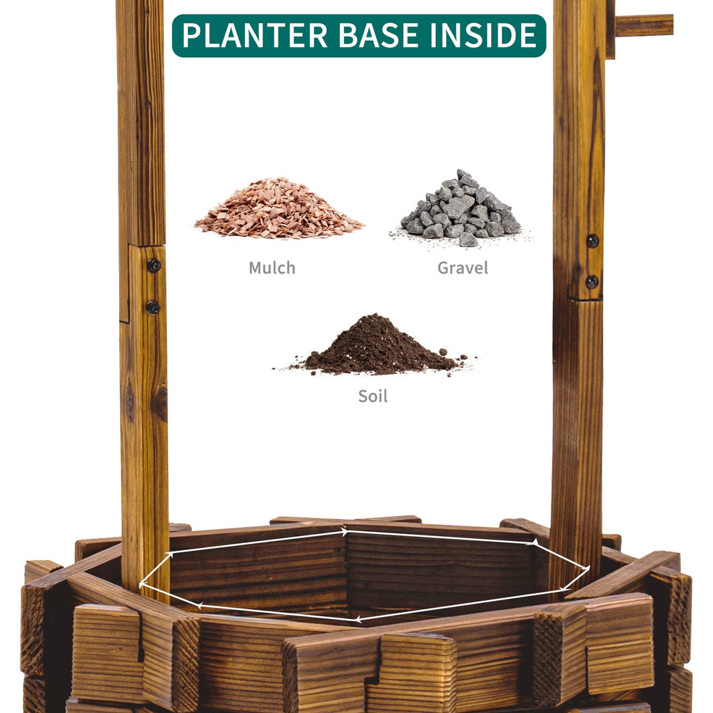 Rustic Solid Fir Wood Wishing Well Planter for Outdoor Plants, 16.5 in Diameter