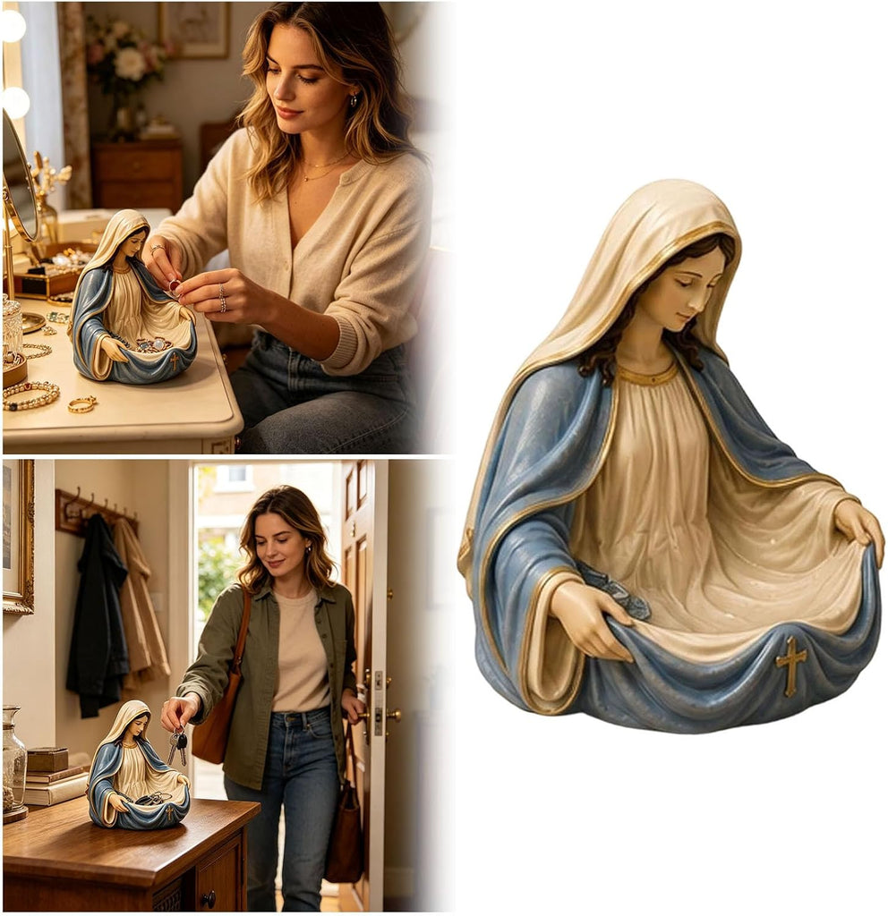 Virgin Mary Catch-All Bowl, Blessed Mother Decorative Key Holder Tray, Religious Catholic Jewelry Dish, Entryway