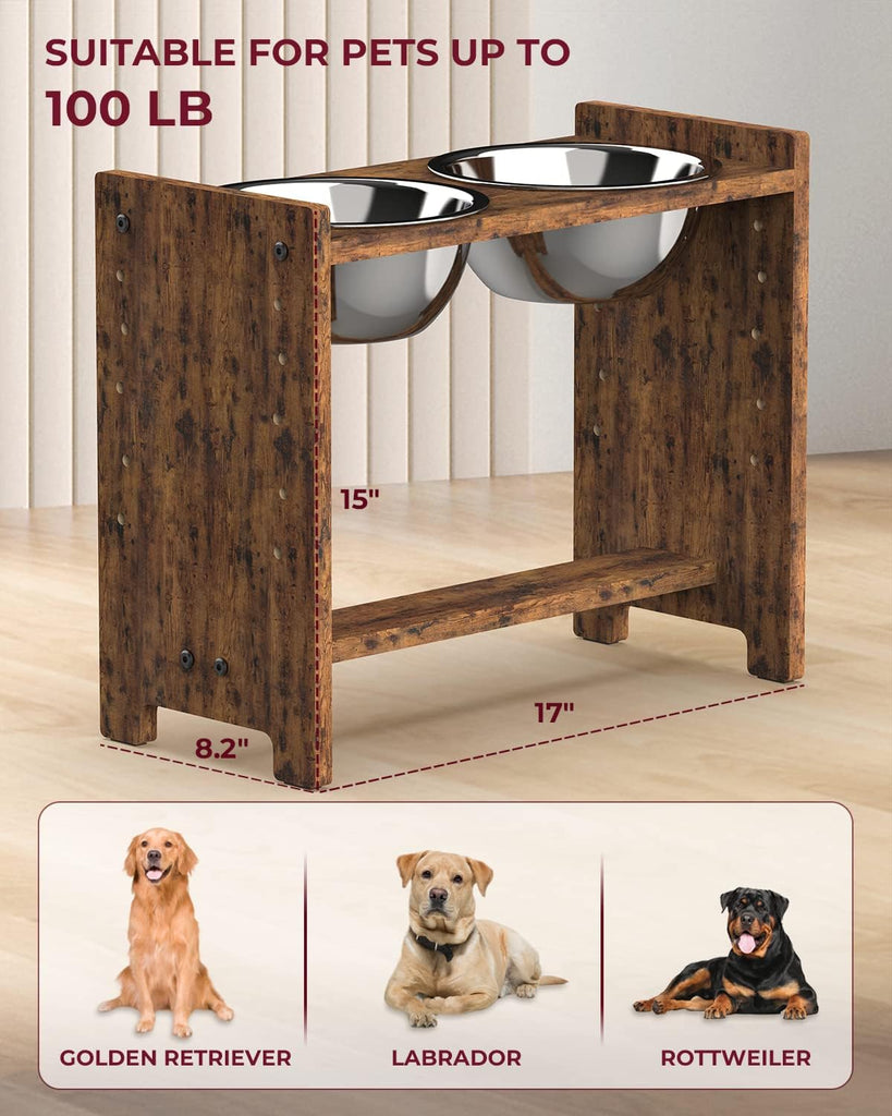 Elevated Dog Bowls, Adjustable Bowl Stand Large/XLarge, Rustic Brown