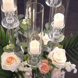 Efavormart 33" Tall - 7 Arms Clear Crystal Cluster Round Candelabra, Pillar Candle Holders with Mirror Base - Perfect