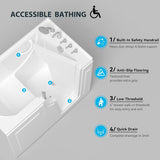 Floridian 55" x 33" Walk-in Bathtub with Right-Side Door Opening and Quick Fill and Drain System, Rectangular Soaking